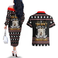 West Highland White Terrier Christmas Couples Matching Off The Shoulder Long Sleeve Dress and Hawaiian Shirt Xmas Holiday Patterns - Wonder Print Shop