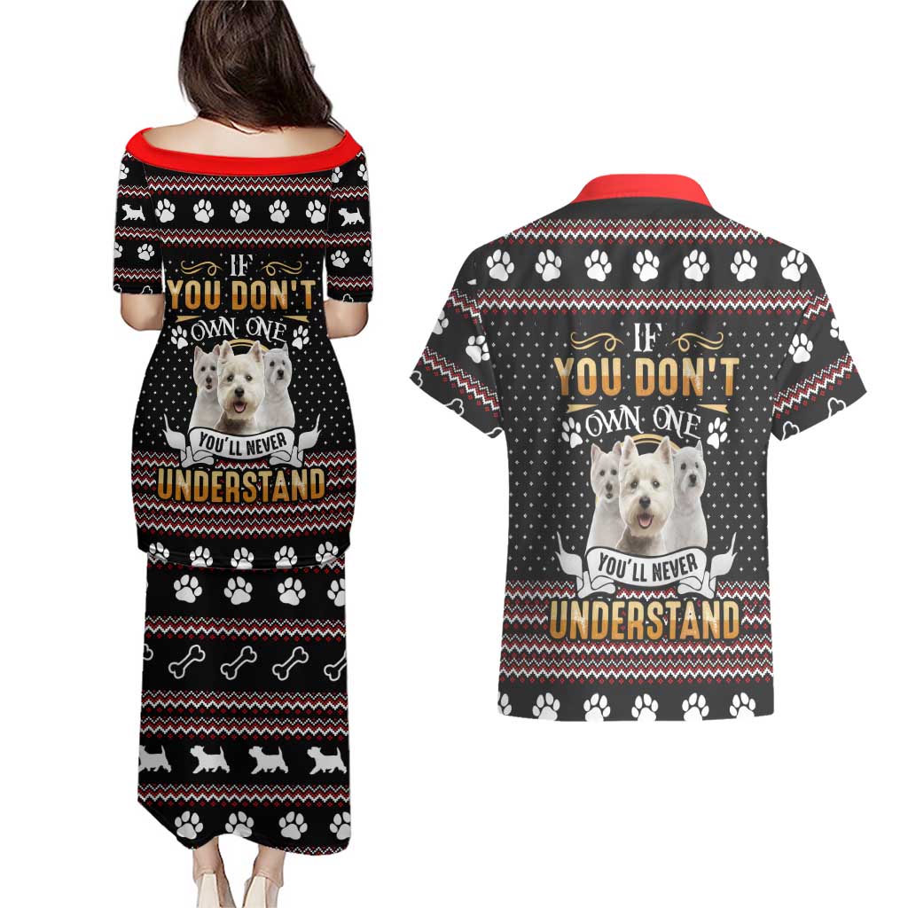 West Highland White Terrier Christmas Couples Matching Puletasi and Hawaiian Shirt Xmas Holiday Patterns - Wonder Print Shop
