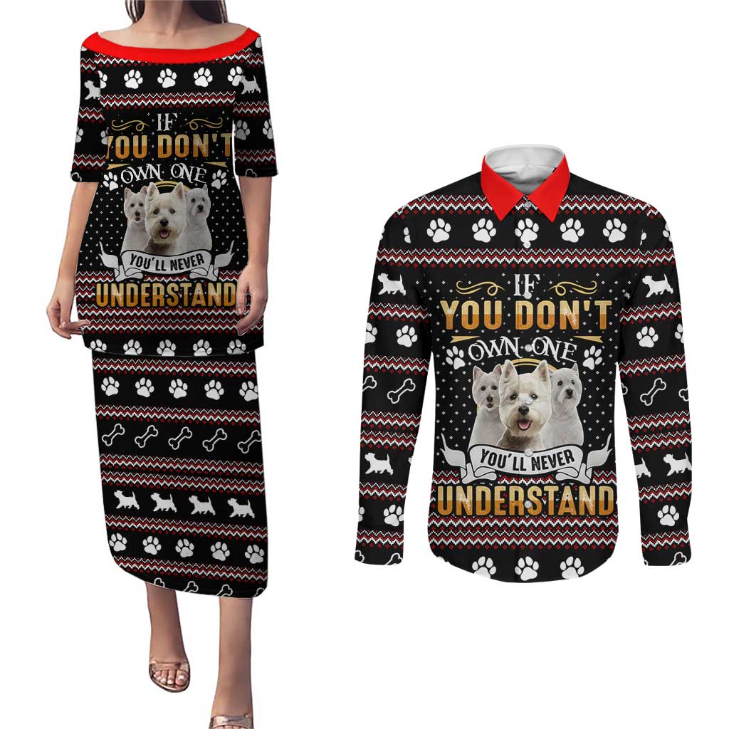 West Highland White Terrier Christmas Couples Matching Puletasi and Long Sleeve Button Shirt Xmas Holiday Patterns - Wonder Print Shop