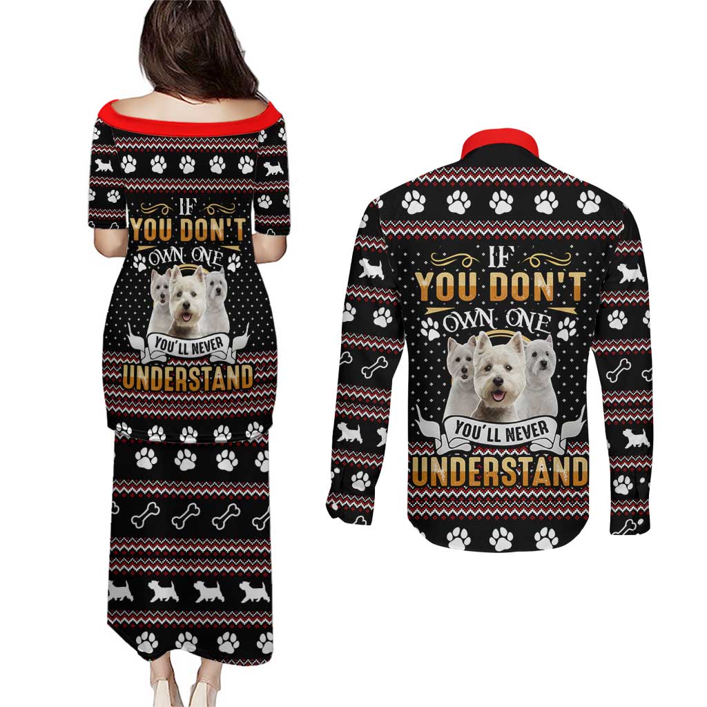 West Highland White Terrier Christmas Couples Matching Puletasi and Long Sleeve Button Shirt Xmas Holiday Patterns - Wonder Print Shop