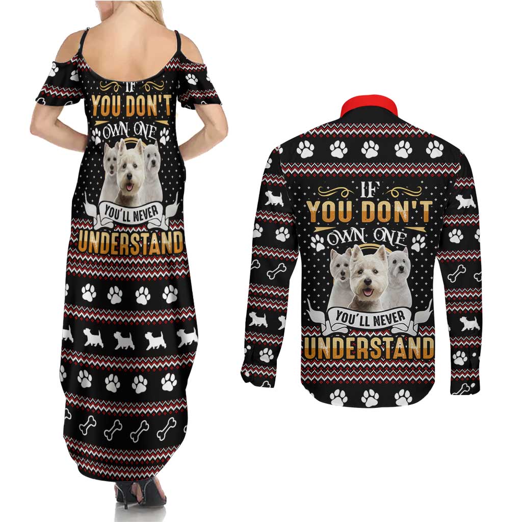West Highland White Terrier Christmas Couples Matching Summer Maxi Dress and Long Sleeve Button Shirt Xmas Holiday Patterns - Wonder Print Shop