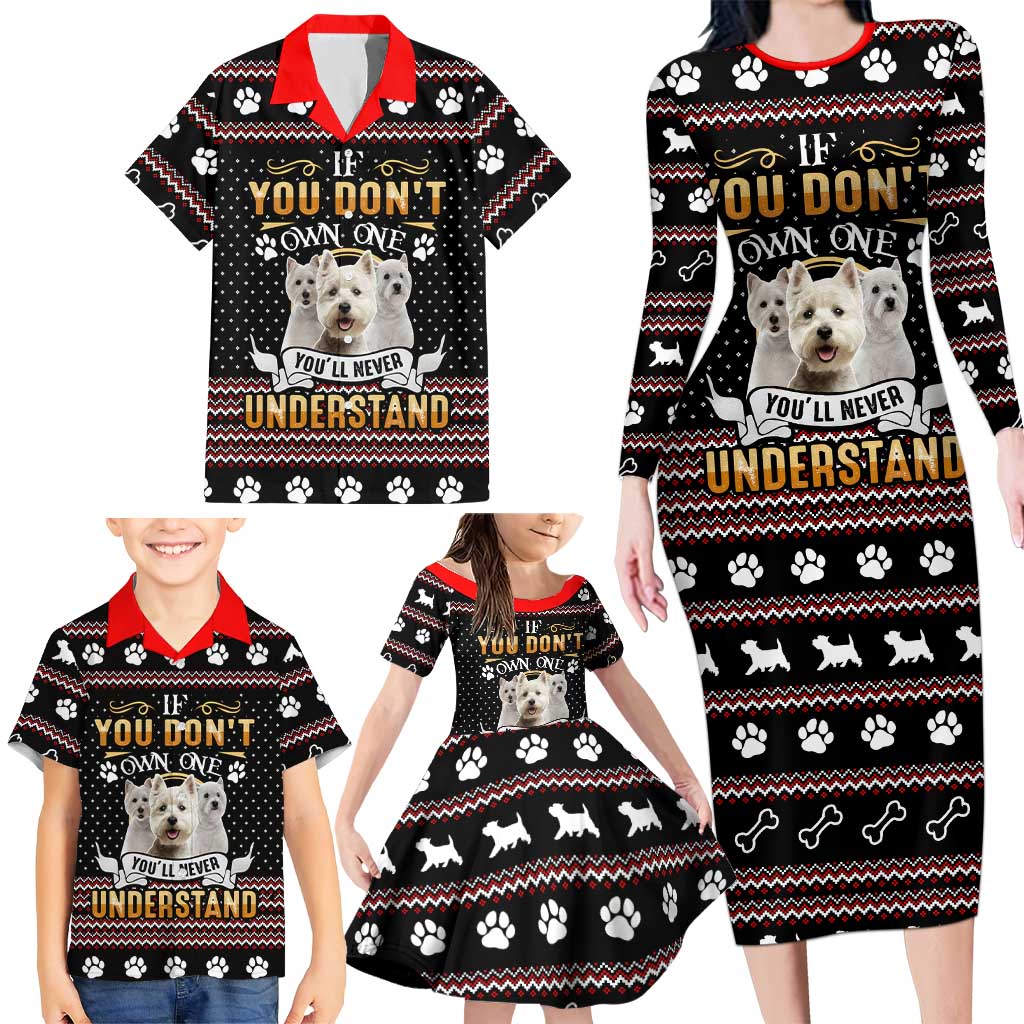 West Highland White Terrier Christmas Family Matching Long Sleeve Bodycon Dress and Hawaiian Shirt Xmas Holiday Patterns - Wonder Print Shop