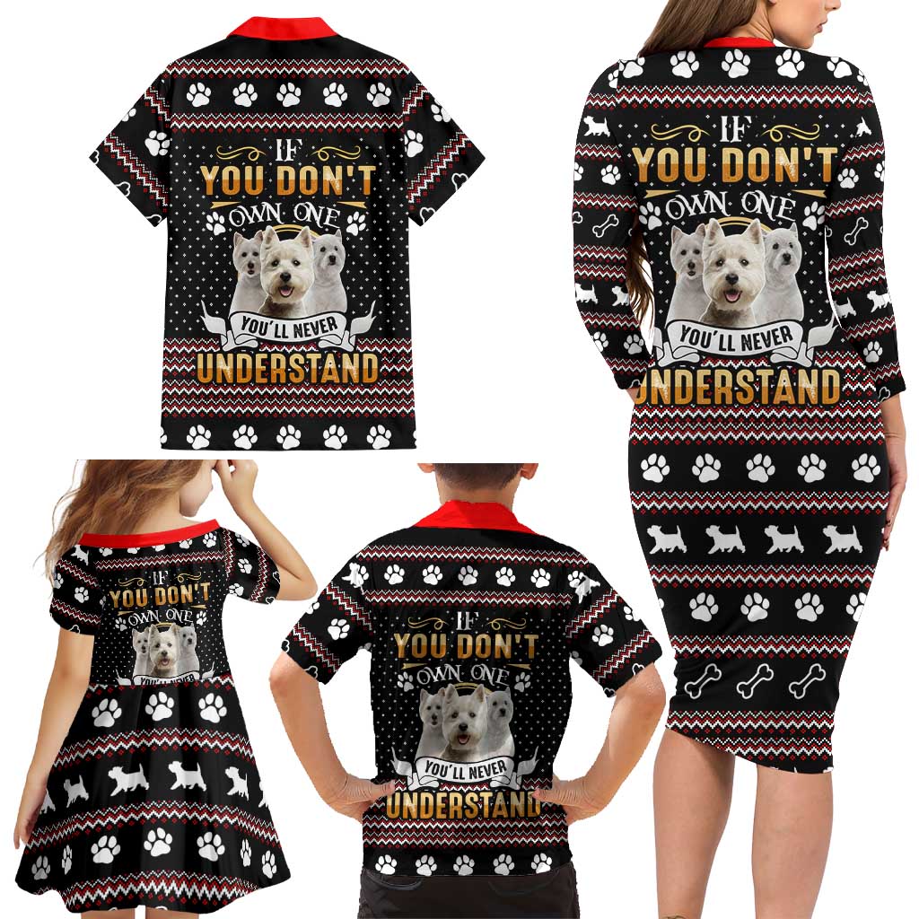West Highland White Terrier Christmas Family Matching Long Sleeve Bodycon Dress and Hawaiian Shirt Xmas Holiday Patterns - Wonder Print Shop
