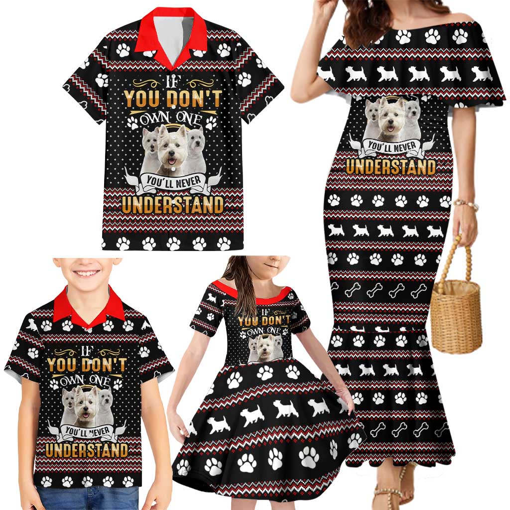 West Highland White Terrier Christmas Family Matching Mermaid Dress and Hawaiian Shirt Xmas Holiday Patterns - Wonder Print Shop