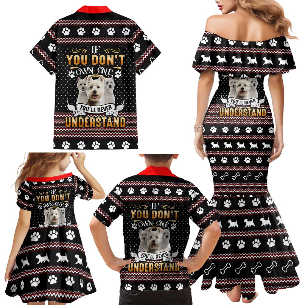 West Highland White Terrier Christmas Family Matching Mermaid Dress and Hawaiian Shirt Xmas Holiday Patterns - Wonder Print Shop