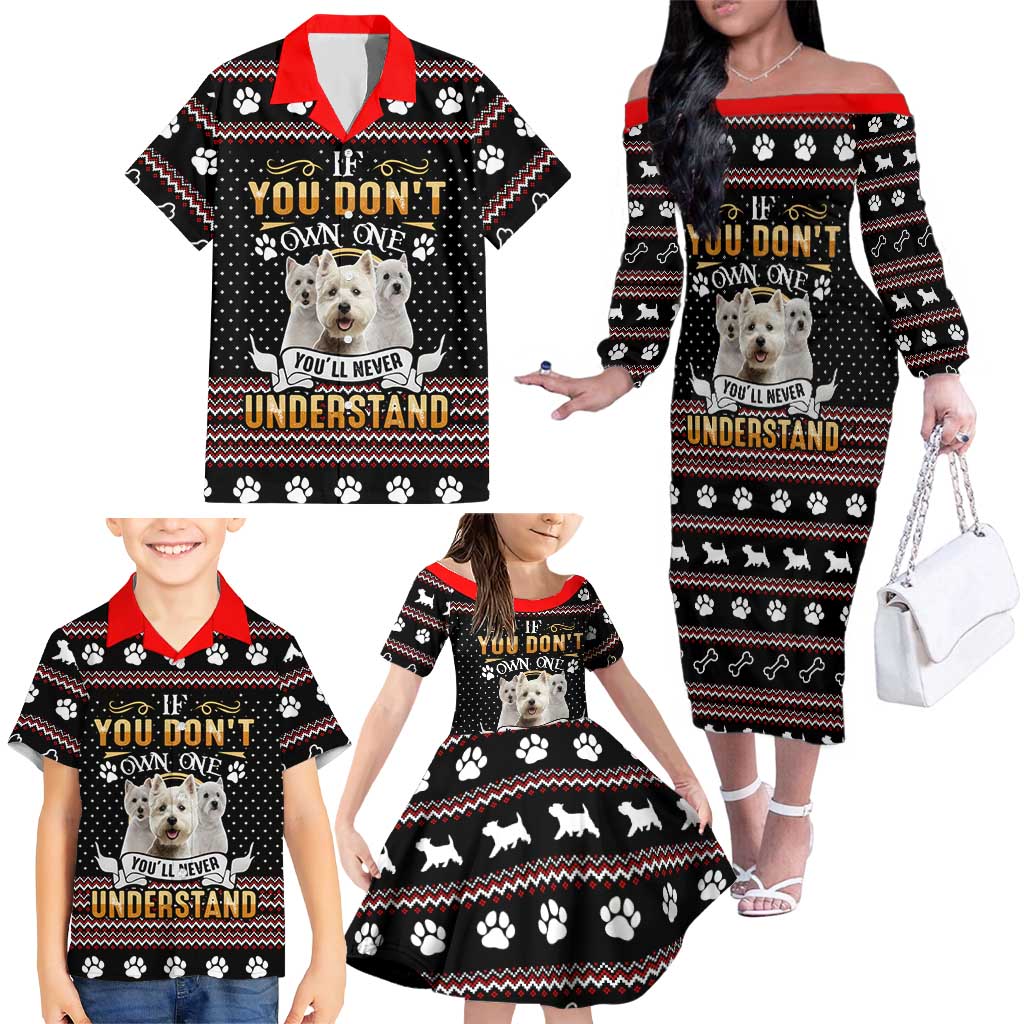 West Highland White Terrier Christmas Family Matching Off The Shoulder Long Sleeve Dress and Hawaiian Shirt Xmas Holiday Patterns - Wonder Print Shop