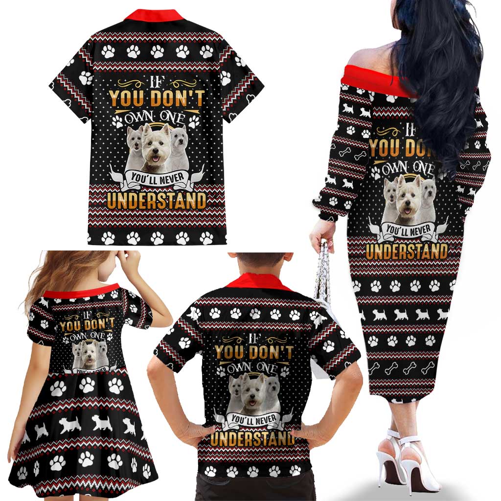 West Highland White Terrier Christmas Family Matching Off The Shoulder Long Sleeve Dress and Hawaiian Shirt Xmas Holiday Patterns - Wonder Print Shop