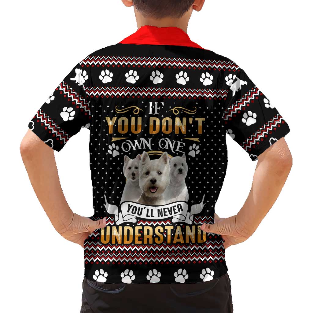 West Highland White Terrier Christmas Family Matching Off Shoulder Maxi Dress and Hawaiian Shirt Xmas Holiday Patterns - Wonder Print Shop