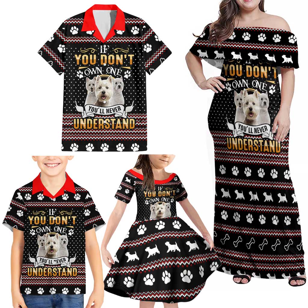 West Highland White Terrier Christmas Family Matching Off Shoulder Maxi Dress and Hawaiian Shirt Xmas Holiday Patterns - Wonder Print Shop