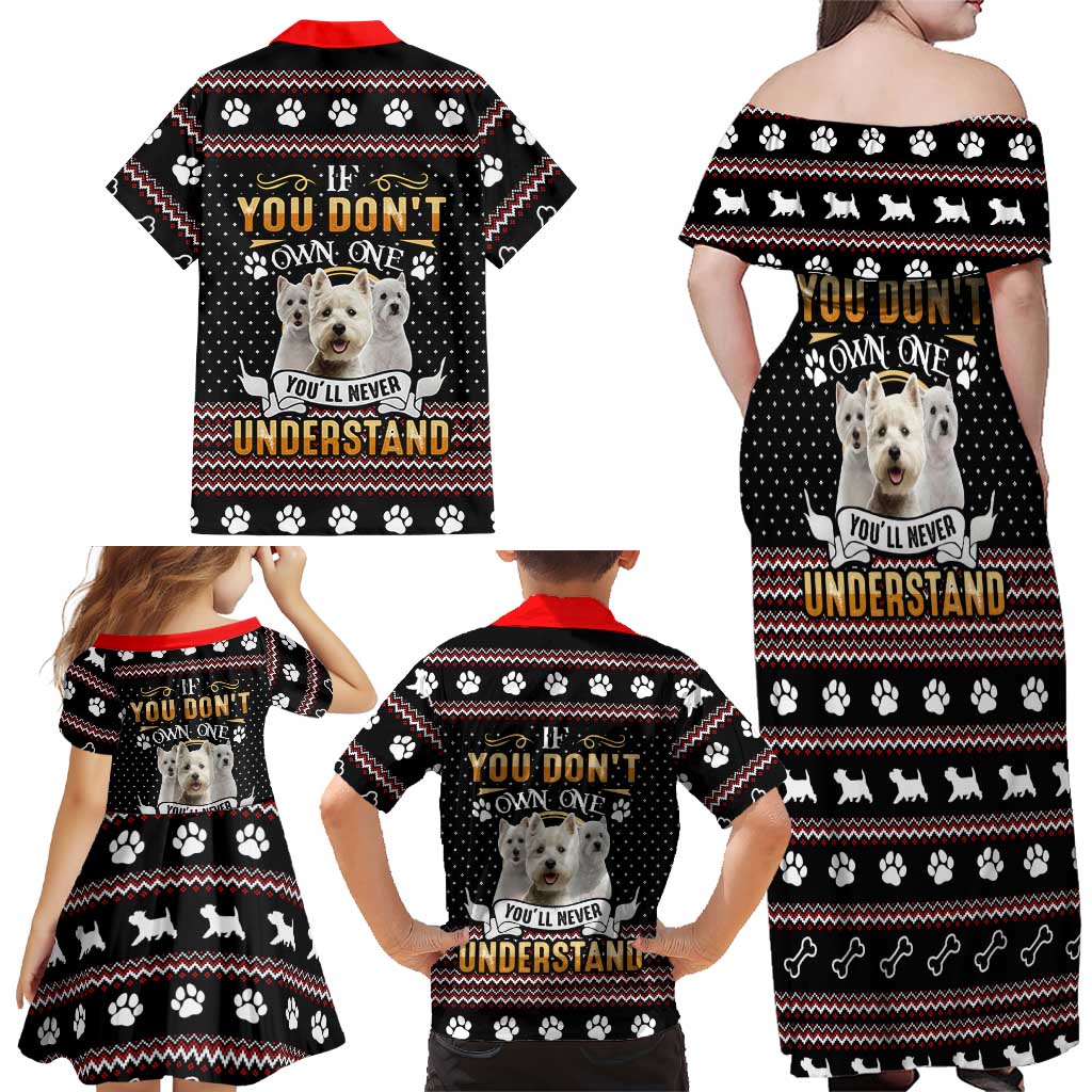 West Highland White Terrier Christmas Family Matching Off Shoulder Maxi Dress and Hawaiian Shirt Xmas Holiday Patterns - Wonder Print Shop
