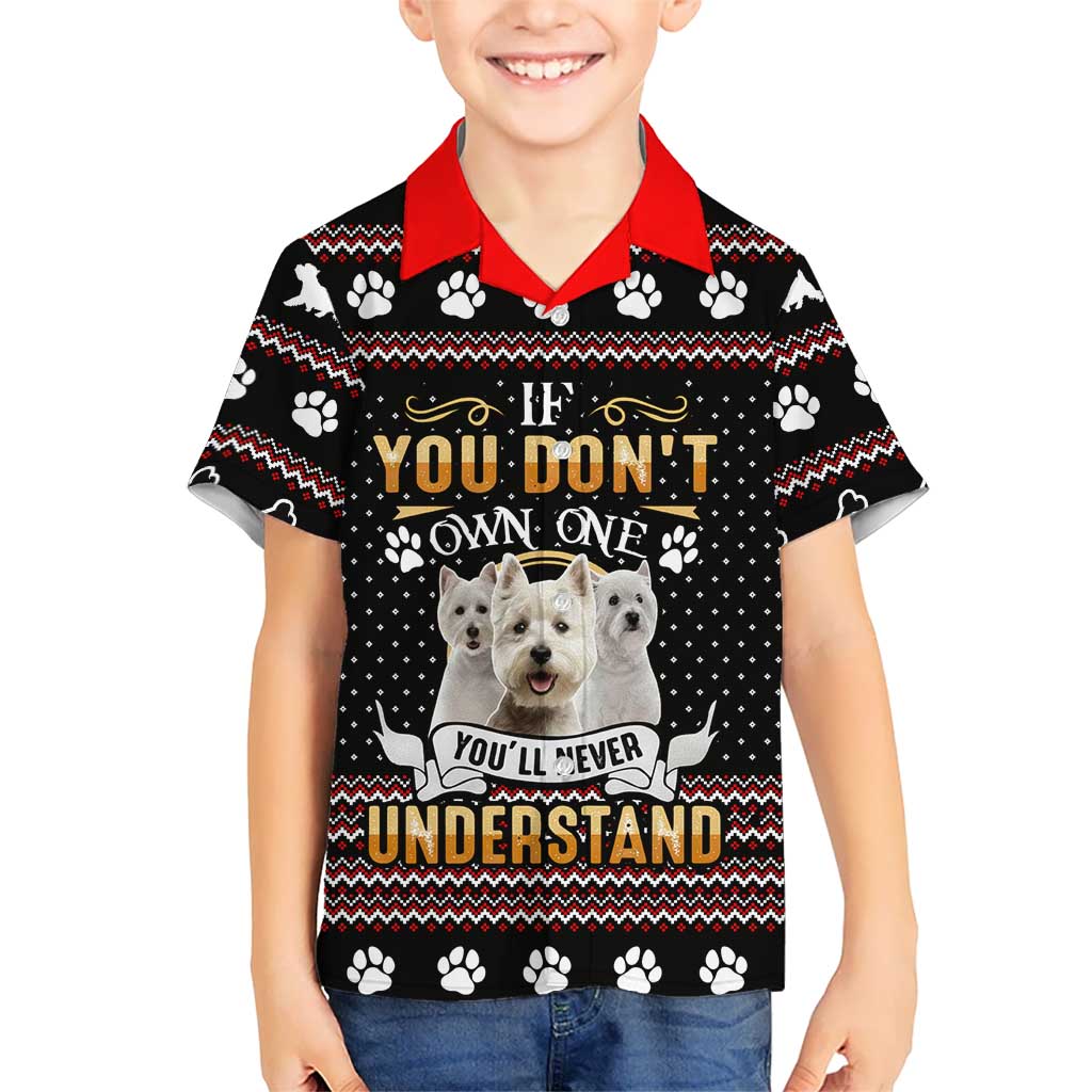 West Highland White Terrier Christmas Family Matching Off Shoulder Maxi Dress and Hawaiian Shirt Xmas Holiday Patterns - Wonder Print Shop
