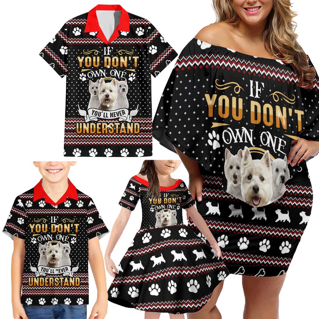 West Highland White Terrier Christmas Family Matching Off Shoulder Short Dress and Hawaiian Shirt Xmas Holiday Patterns - Wonder Print Shop