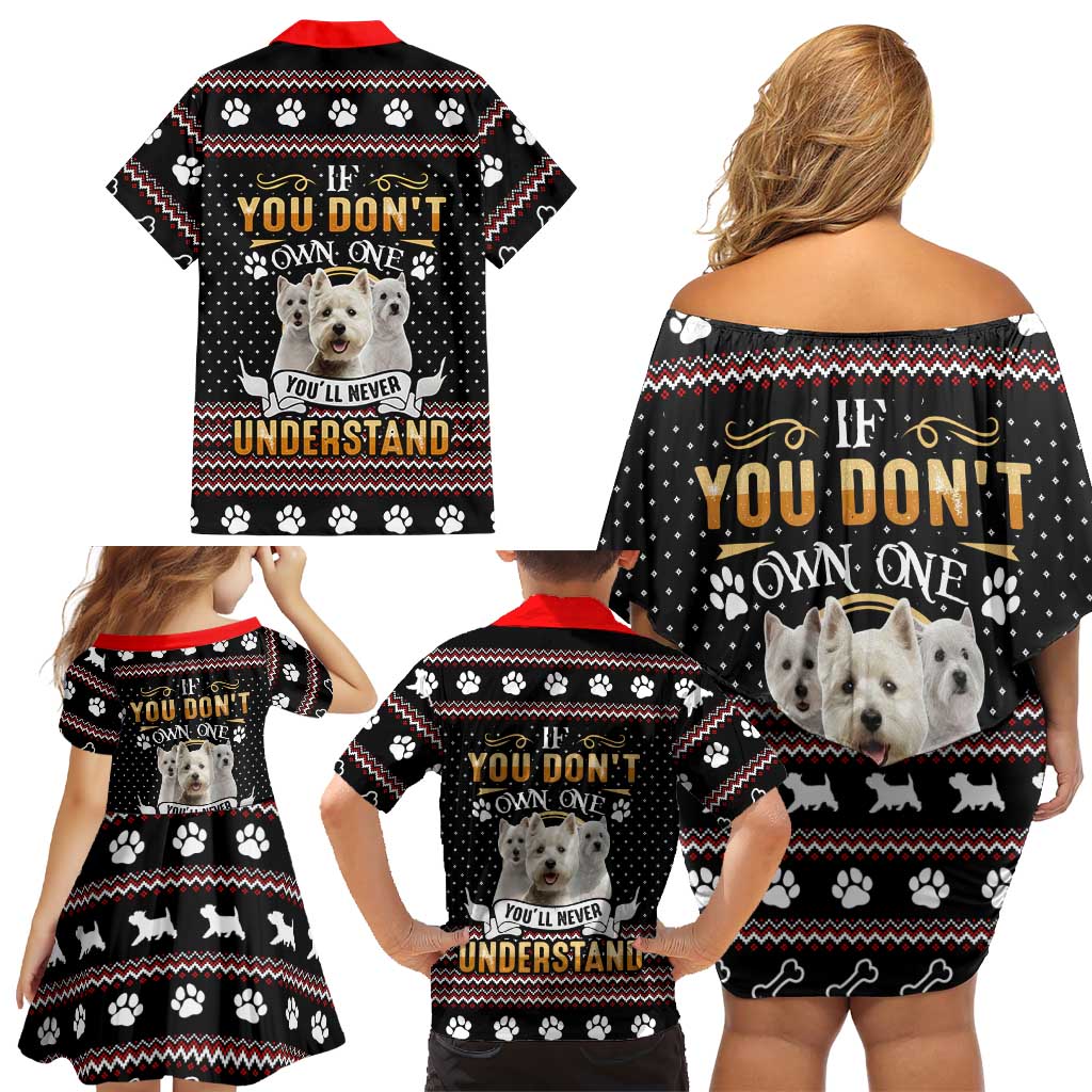 West Highland White Terrier Christmas Family Matching Off Shoulder Short Dress and Hawaiian Shirt Xmas Holiday Patterns - Wonder Print Shop
