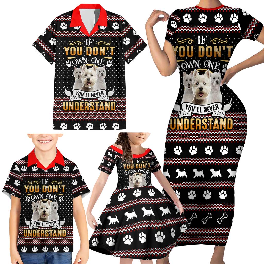 West Highland White Terrier Christmas Family Matching Short Sleeve Bodycon Dress and Hawaiian Shirt Xmas Holiday Patterns - Wonder Print Shop
