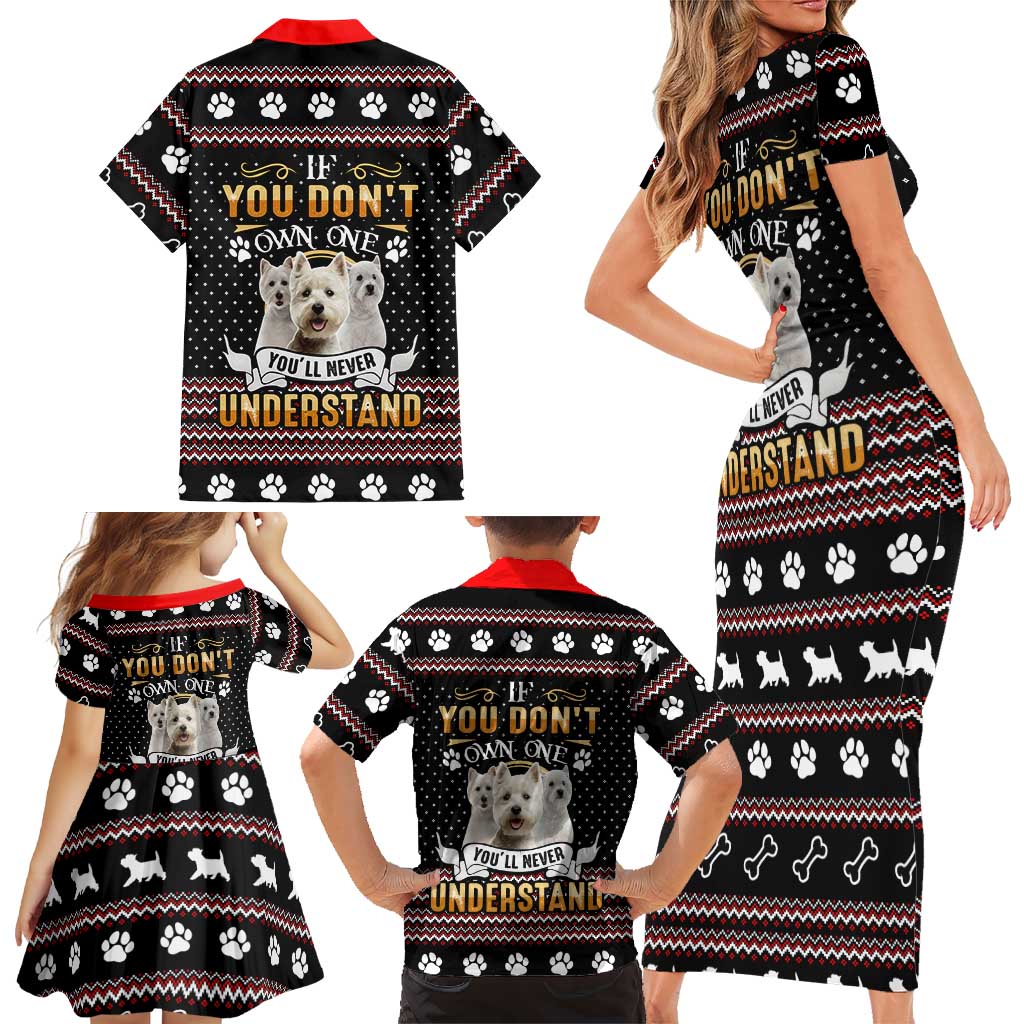 West Highland White Terrier Christmas Family Matching Short Sleeve Bodycon Dress and Hawaiian Shirt Xmas Holiday Patterns - Wonder Print Shop