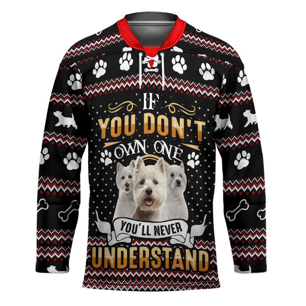 West Highland White Terrier Christmas Hockey Jersey Xmas Holiday Patterns - Wonder Print Shop