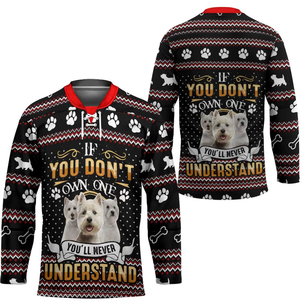 West Highland White Terrier Christmas Hockey Jersey Xmas Holiday Patterns - Wonder Print Shop
