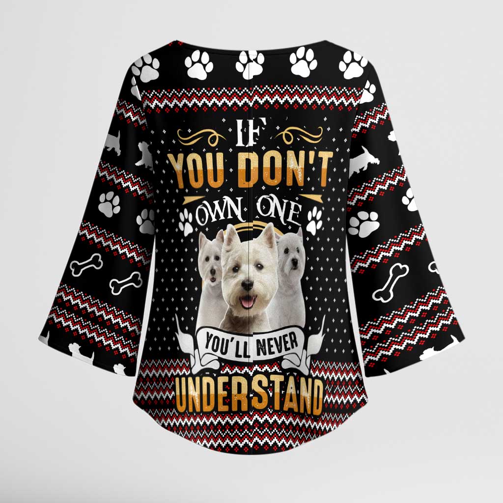 West Highland White Terrier Christmas Kimono Sleeve Blouse Xmas Holiday Patterns - Wonder Print Shop