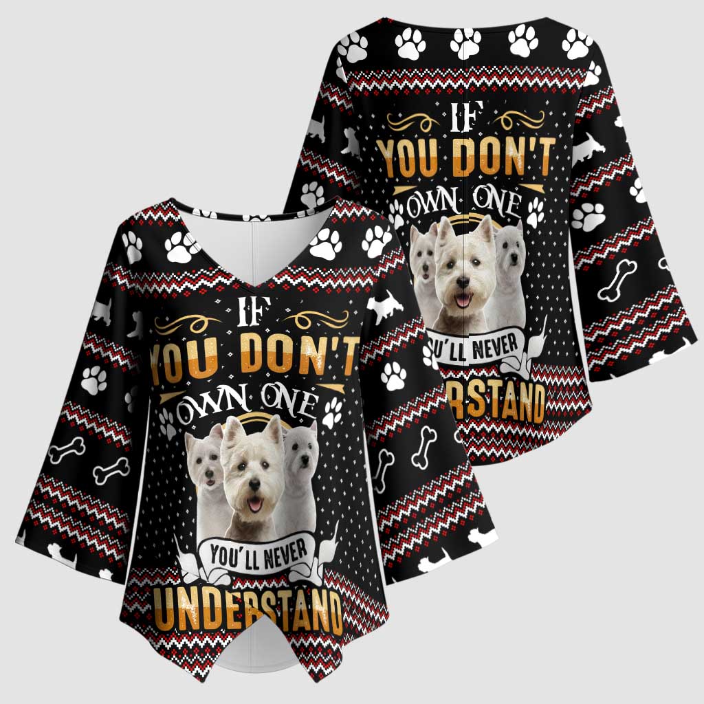 West Highland White Terrier Christmas Kimono Sleeve Blouse Xmas Holiday Patterns - Wonder Print Shop