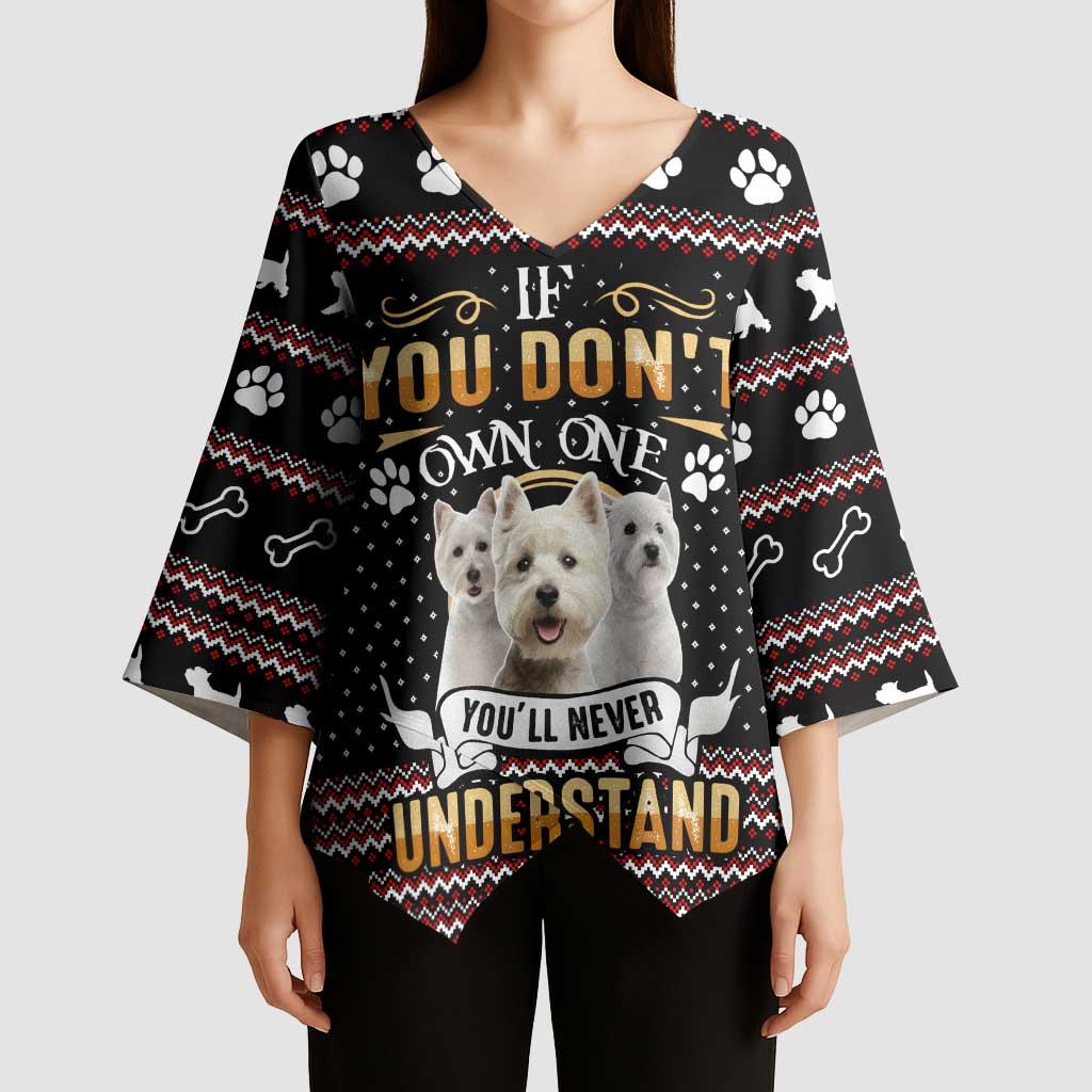 West Highland White Terrier Christmas Kimono Sleeve Blouse Xmas Holiday Patterns - Wonder Print Shop