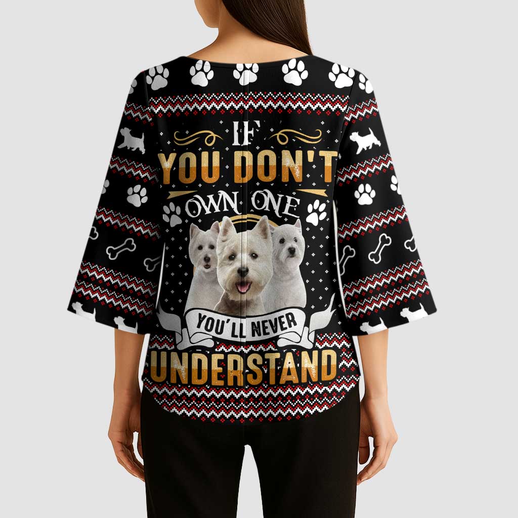West Highland White Terrier Christmas Kimono Sleeve Blouse Xmas Holiday Patterns - Wonder Print Shop