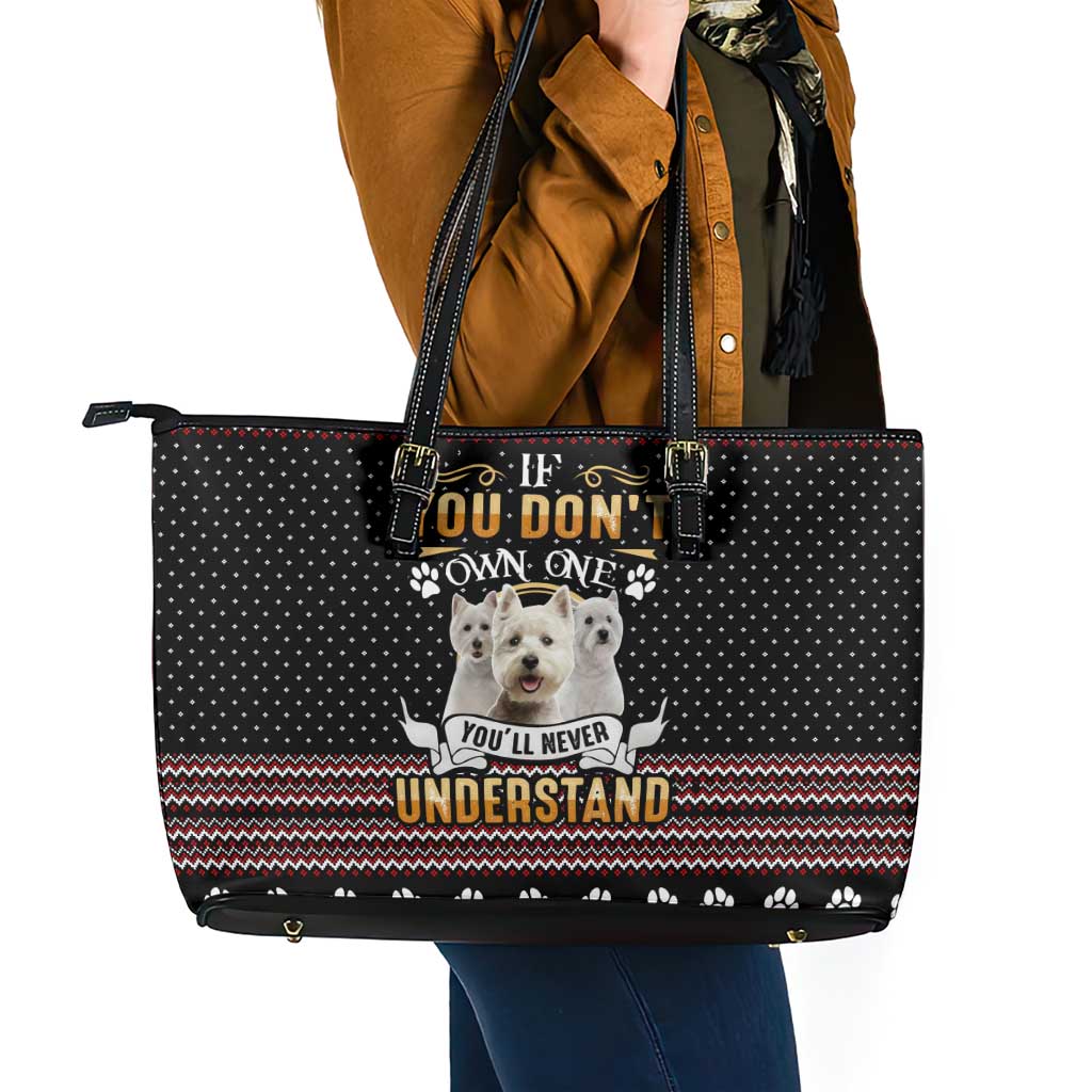 West Highland White Terrier Christmas Leather Tote Bag Xmas Holiday Patterns - Wonder Print Shop