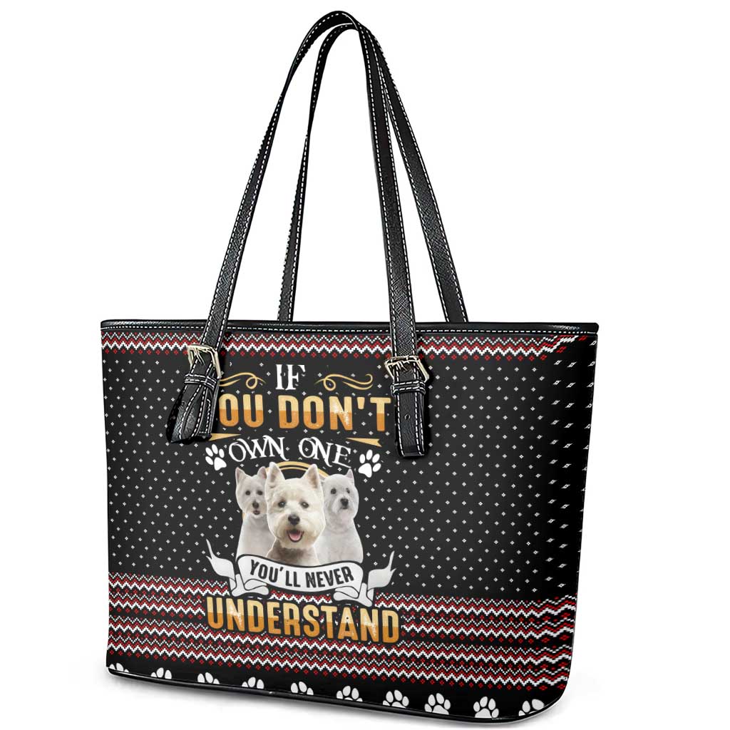 West Highland White Terrier Christmas Leather Tote Bag Xmas Holiday Patterns - Wonder Print Shop