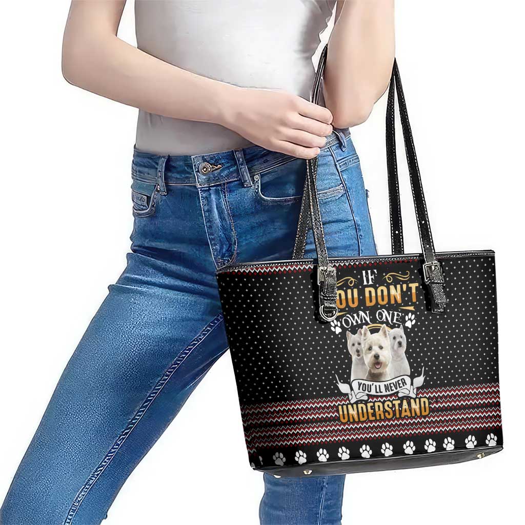 West Highland White Terrier Christmas Leather Tote Bag Xmas Holiday Patterns - Wonder Print Shop