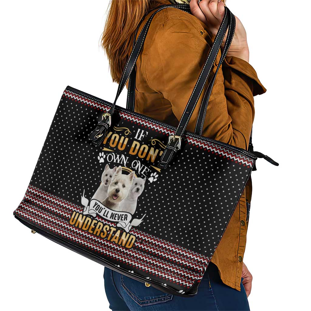 West Highland White Terrier Christmas Leather Tote Bag Xmas Holiday Patterns - Wonder Print Shop