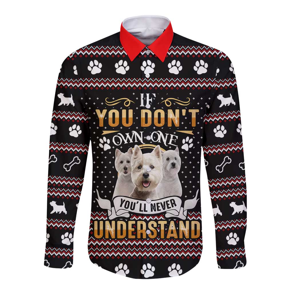 West Highland White Terrier Christmas Long Sleeve Button Shirt Xmas Holiday Patterns - Wonder Print Shop