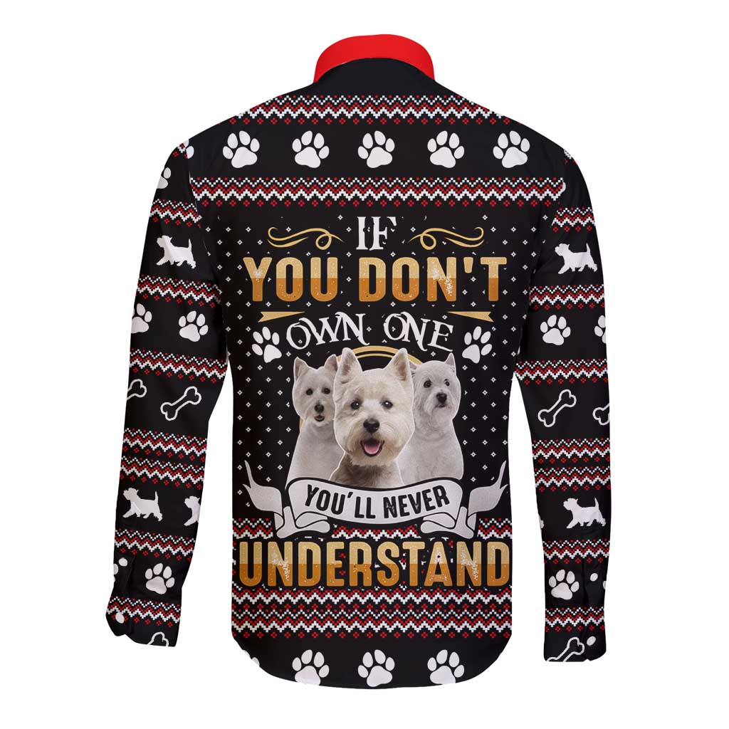 West Highland White Terrier Christmas Long Sleeve Button Shirt Xmas Holiday Patterns - Wonder Print Shop