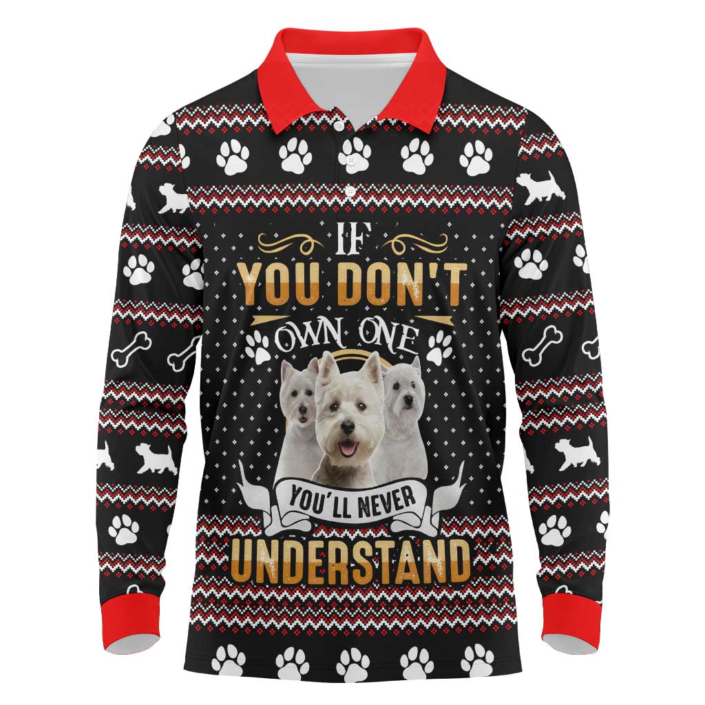 West Highland White Terrier Christmas Long Sleeve Polo Shirt Xmas Holiday Patterns - Wonder Print Shop