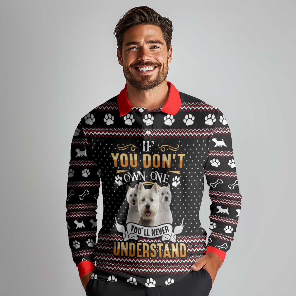West Highland White Terrier Christmas Long Sleeve Polo Shirt Xmas Holiday Patterns - Wonder Print Shop