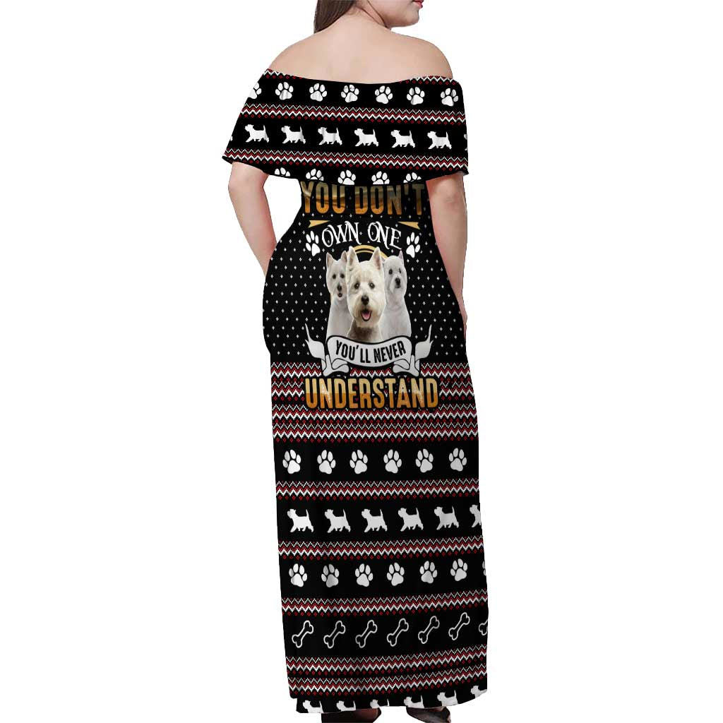 West Highland White Terrier Christmas Off Shoulder Maxi Dress Xmas Holiday Patterns - Wonder Print Shop