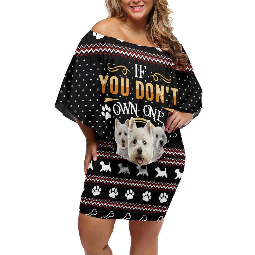 West Highland White Terrier Christmas Off Shoulder Short Dress Xmas Holiday Patterns - Wonder Print Shop