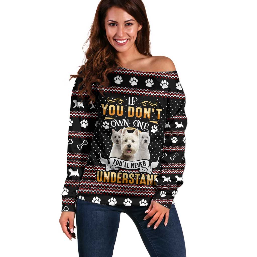 West Highland White Terrier Christmas Off Shoulder Sweater Xmas Holiday Patterns - Wonder Print Shop