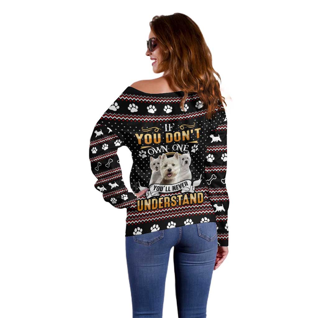West Highland White Terrier Christmas Off Shoulder Sweater Xmas Holiday Patterns - Wonder Print Shop