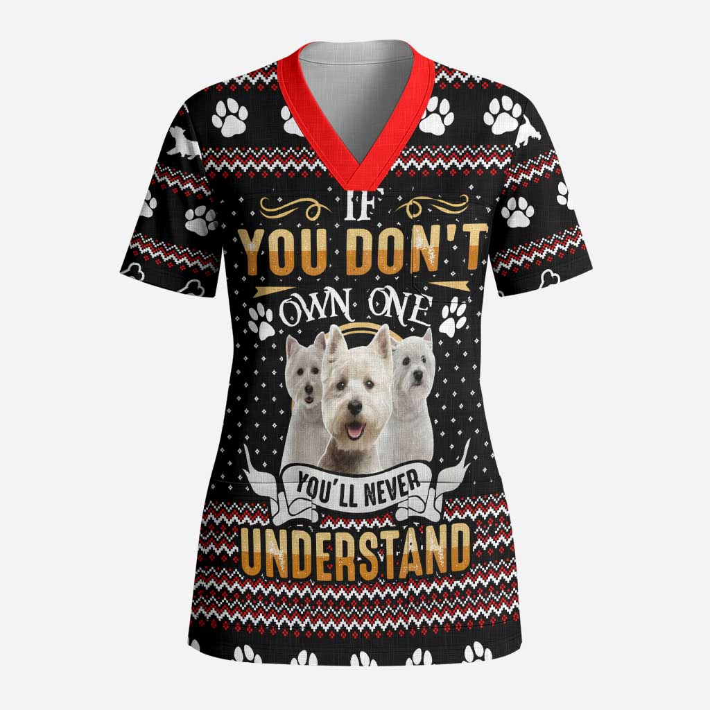 West Highland White Terrier Christmas Scrub Top Xmas Holiday Patterns - Wonder Print Shop