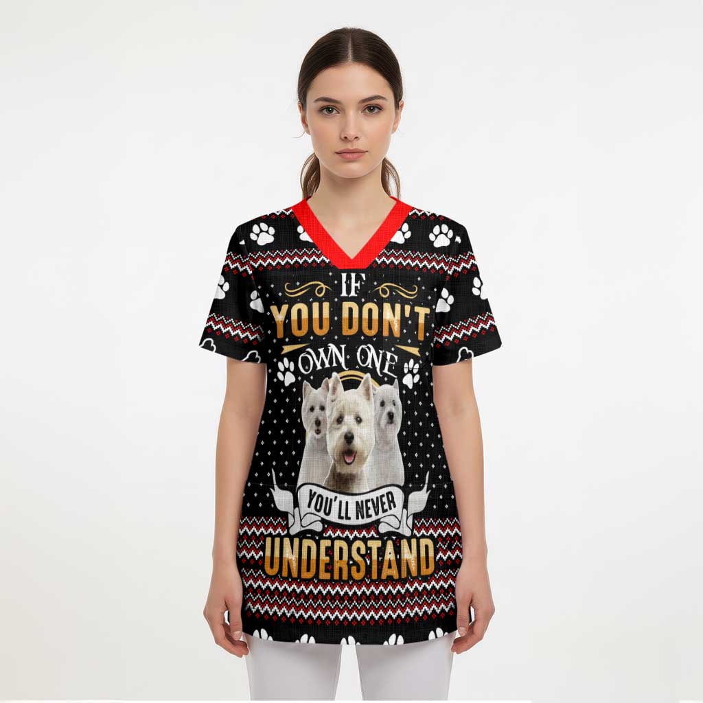 West Highland White Terrier Christmas Scrub Top Xmas Holiday Patterns - Wonder Print Shop