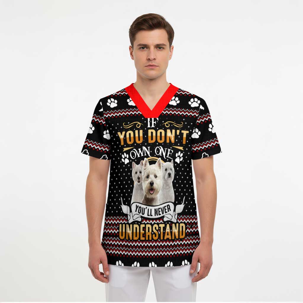 West Highland White Terrier Christmas Scrub Top Xmas Holiday Patterns - Wonder Print Shop