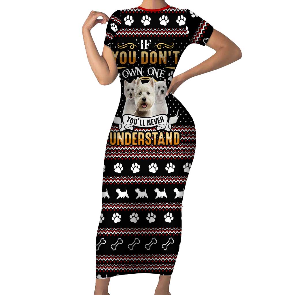 West Highland White Terrier Christmas Short Sleeve Bodycon Dress Xmas Holiday Patterns - Wonder Print Shop