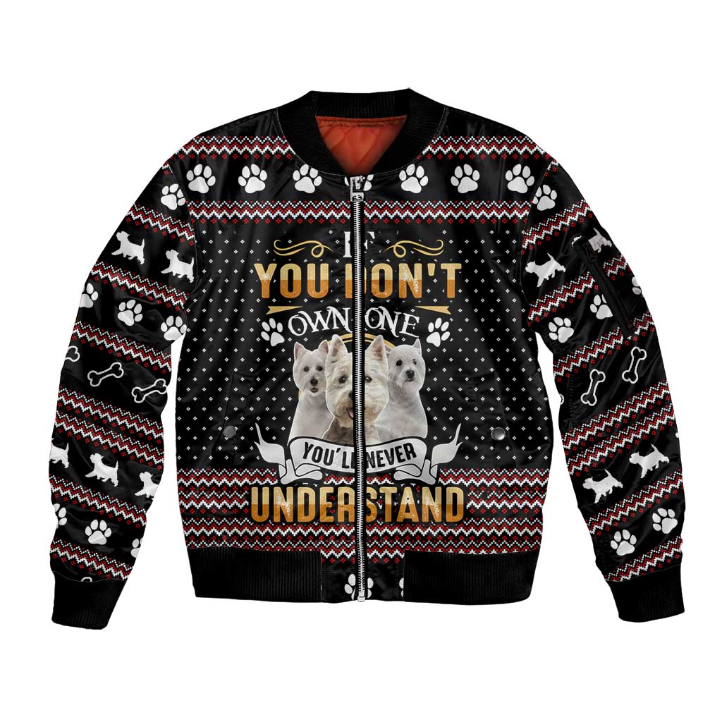 West Highland White Terrier Christmas Sleeve Zip Bomber Jacket Xmas Holiday Patterns - Wonder Print Shop