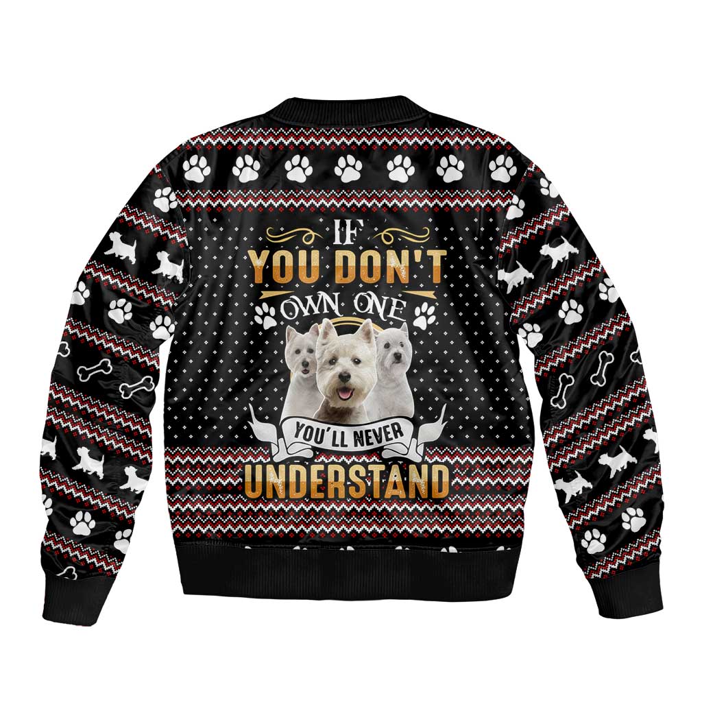 West Highland White Terrier Christmas Sleeve Zip Bomber Jacket Xmas Holiday Patterns - Wonder Print Shop
