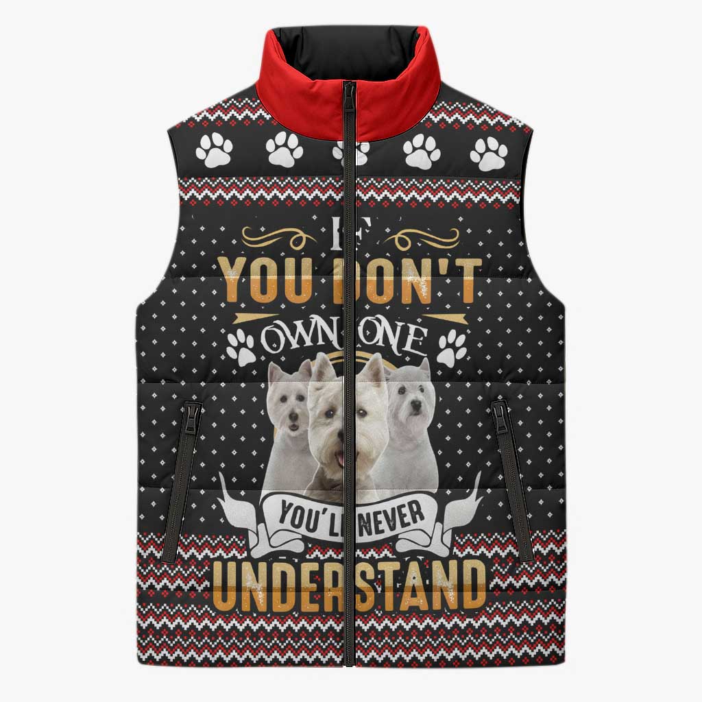 West Highland White Terrier Christmas Sleeveless Puffer Jacket Xmas Holiday Patterns - Wonder Print Shop