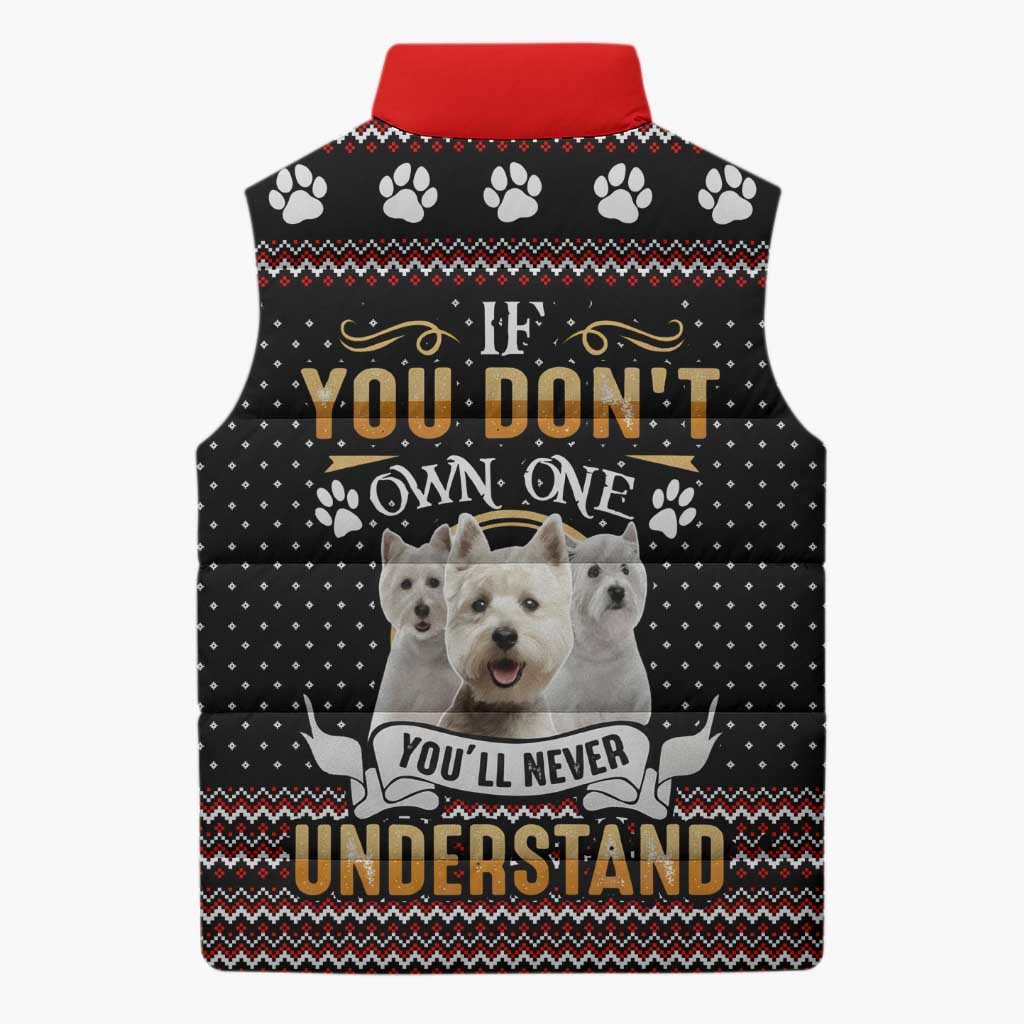 West Highland White Terrier Christmas Sleeveless Puffer Jacket Xmas Holiday Patterns - Wonder Print Shop
