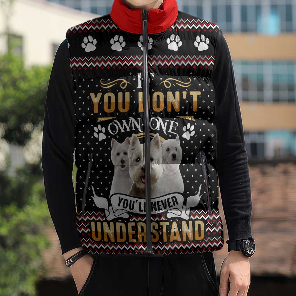 West Highland White Terrier Christmas Sleeveless Puffer Jacket Xmas Holiday Patterns - Wonder Print Shop