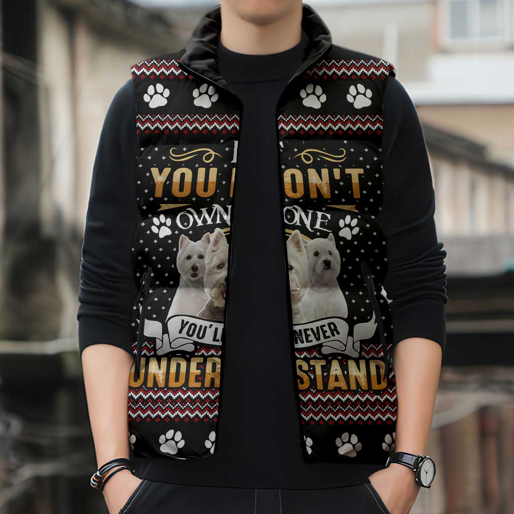 West Highland White Terrier Christmas Sleeveless Puffer Jacket Xmas Holiday Patterns - Wonder Print Shop