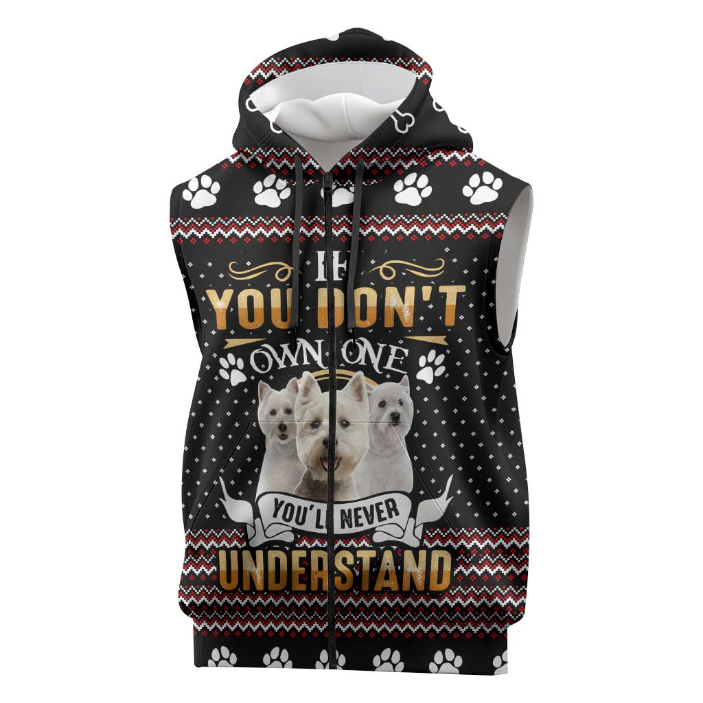 West Highland White Terrier Christmas Sleeveless Zip Hoodie Xmas Holiday Patterns - Wonder Print Shop