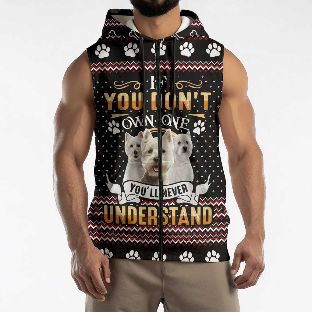 West Highland White Terrier Christmas Sleeveless Zip Hoodie Xmas Holiday Patterns - Wonder Print Shop