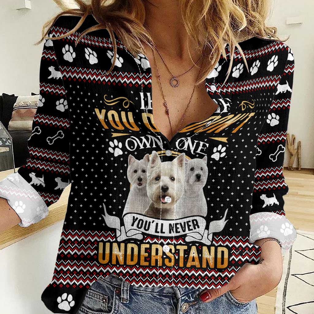 West Highland White Terrier Christmas Women Casual Shirt Xmas Holiday Patterns - Wonder Print Shop